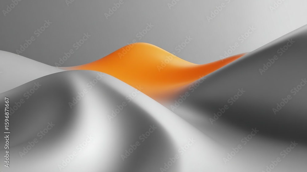 Poster abstract 3d form with orange and gray curves.