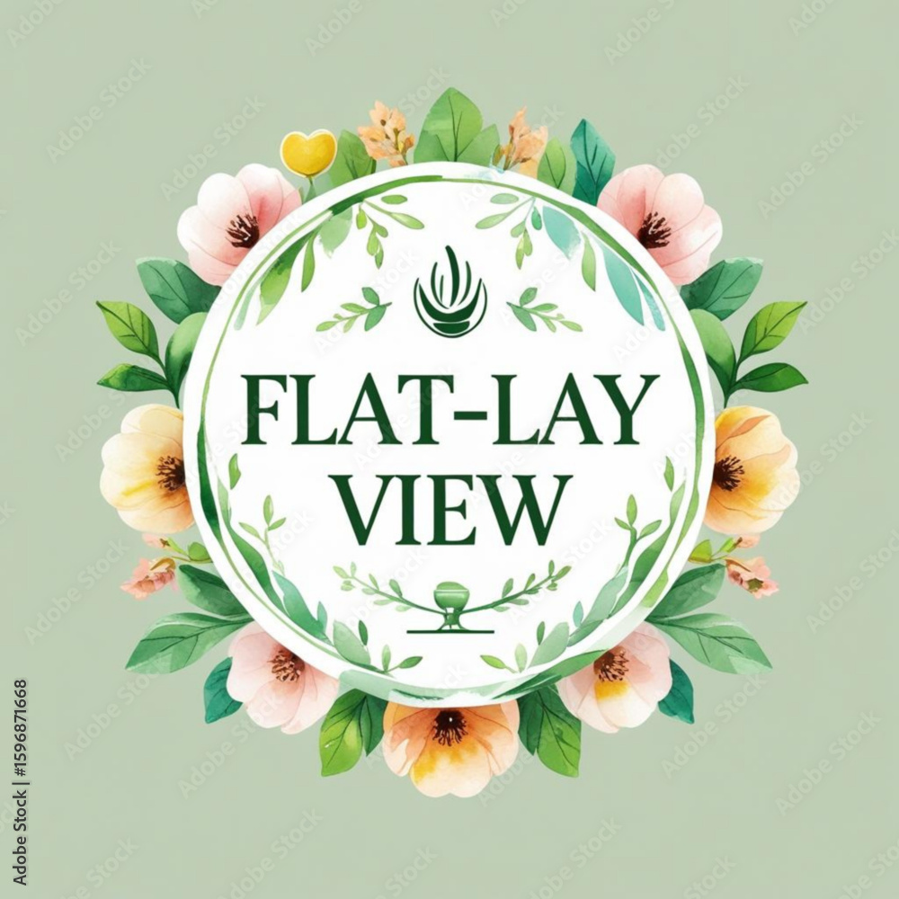 Aufkleber floral circle frame with text in the center and soft pastel color palette surrounding the design ele