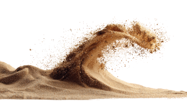 Sweeping Sand Dune Isolated on Transparent Background Showcasing Natural Curves and Texture