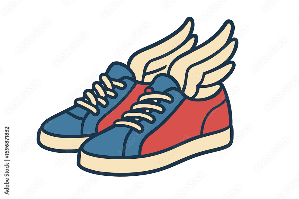 Poster shoes for running that have trails of speed and motion and also have wings