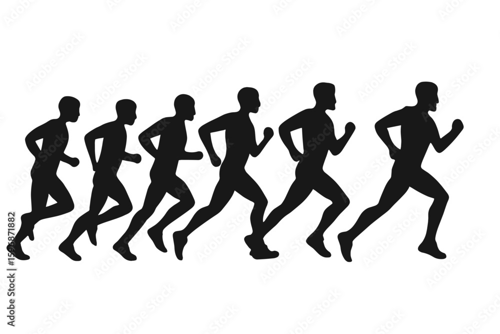 Poster collection of sport animation shapes in vector illustration frames depicting a man running and jumpi