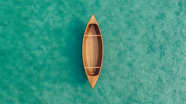 Solo canoe drifting on crystal clear turquoise water