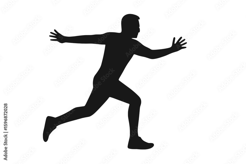 Poster silhouette of a man running or sprinting represented as a flat icon for use in exercise apps and web