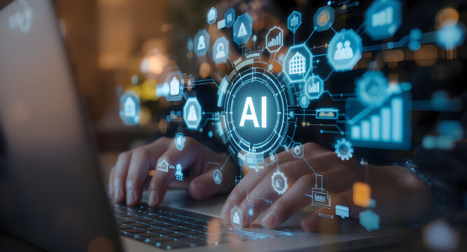 Artificial intelligence holographic overlay on laptop