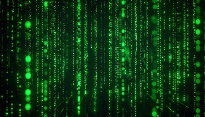 Digital rain of glowing green particles