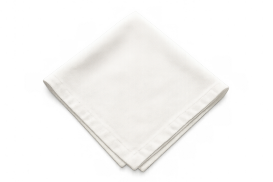 Pristine white napkin folding, resting against transparent backdrop, highlighting elegant dining and table setting presentation