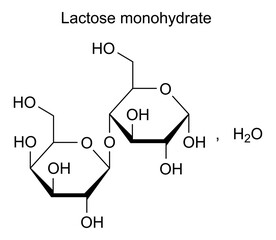 Chemical structure of lactose monohydrate, drug substance