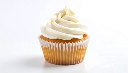 Single vanilla cupcake with creamy frosting