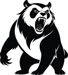 Elegant Pose Black Silhouette Of A Panda Roaring On