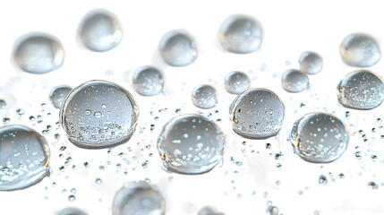 Collection of clear water droplets and spheres with water droplets inside, studio shot