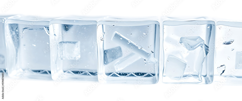 Poster clear ice cubes in row element set on transparent background isolated on white background