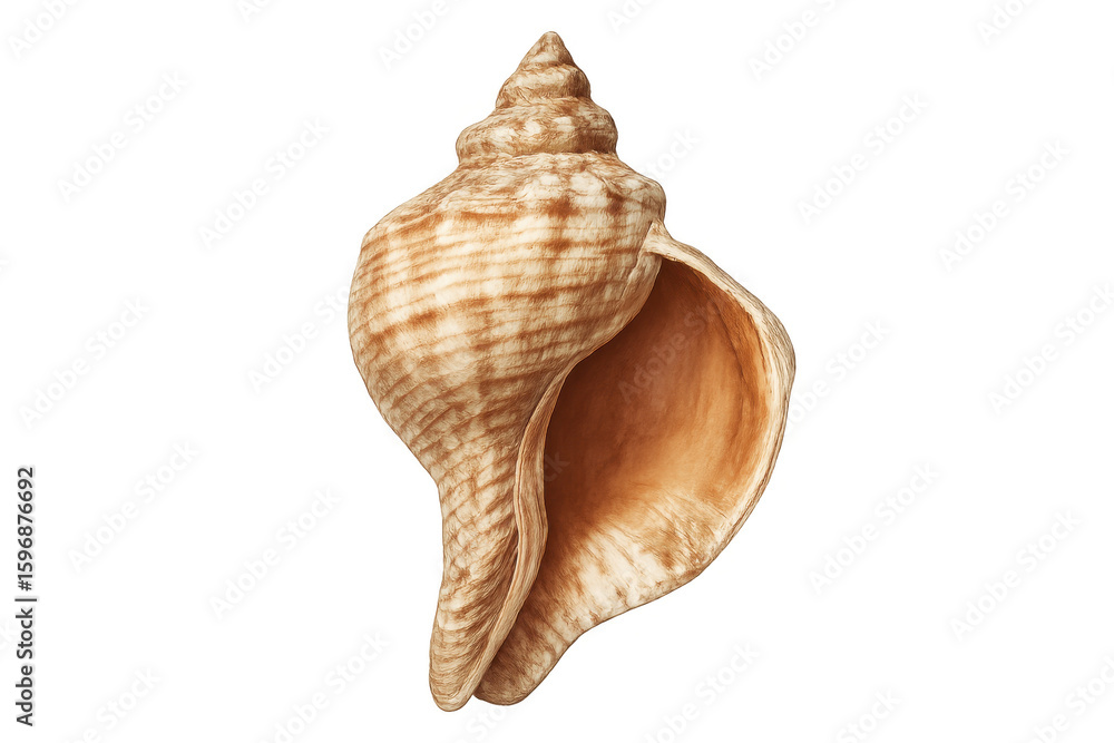 Poster studio shot of an empty seashell on a transparent background, highlighting its beautiful natural spi