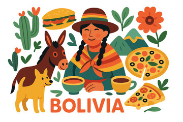 Obraz premium Funny local design of Bolivia depicted in a hand drawn cartoon doodle illustration