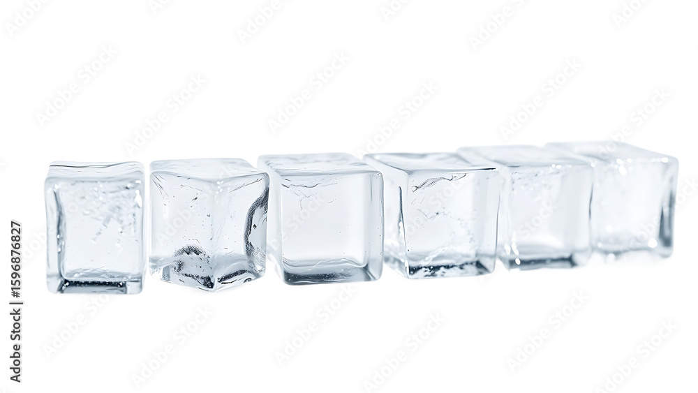 Poster clear ice cubes in row element set on transparent background isolated on white background
