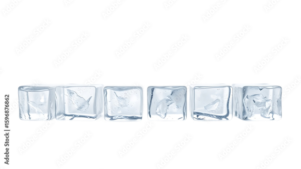 Poster clear ice cubes in row element set on transparent background isolated on white background