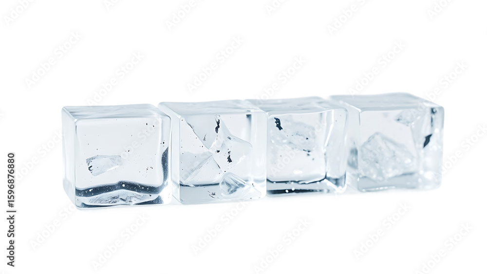 Aufkleber clear ice cubes in row element set on transparent background isolated on white background