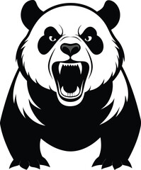 Front View Black Silhouette Of A Panda Roaring On