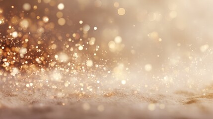 Soft bokeh light particles floating over warm beige textured background
