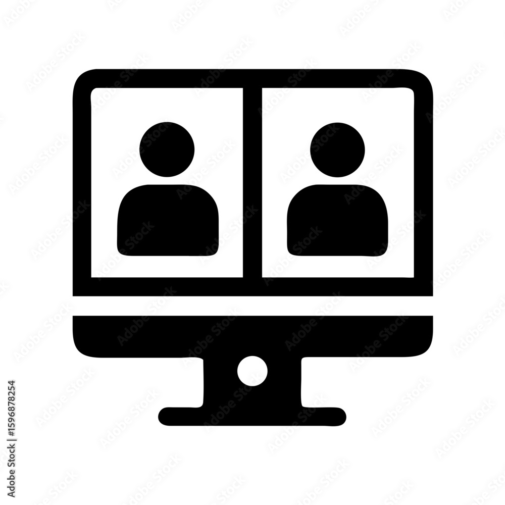 Poster online video conference meeting call on computer icon for remote work and collaboration platform des