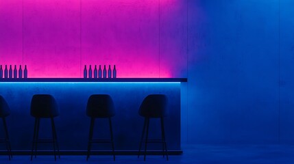 Modern bar with neon lighting and bottles