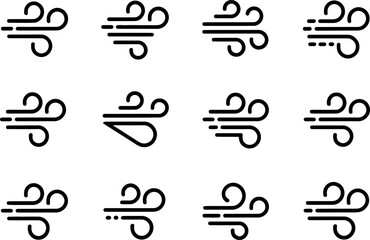 Twelve Vector Wind Icons:  Modern, Clean, Black Line Style