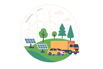 Fototapeta premium D Isometric Flat Vector Conceptual Illustration of Green Energy Sources, Sustainable Lifestyle’ becomes ‘Illustration of Sustainable Lifestyle and Green Energy Sources in 3D Isometric Flat Vector