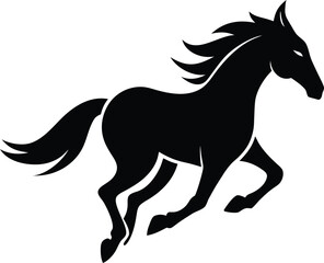 Obraz premium Minimalist Black Silhouette Of A Horse Flying On White