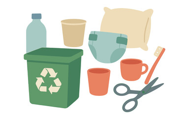 Vector illustration design of a red bin for non-recyclable trash