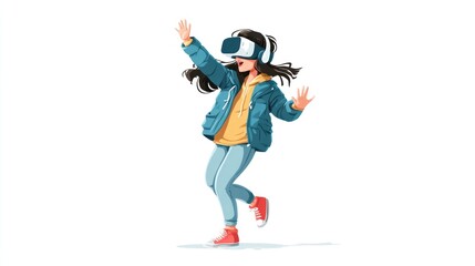 Animated girl wearing VR headset