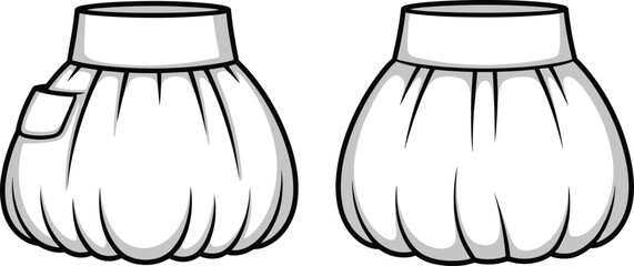 CAD drawing flat vector illustration of two skirt designs with pocket detail, fashion garment template, apparel sketch, sewing pattern layout