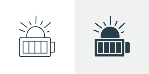 Solar Energy Storage Battery Icon Vector | Charge Level, Renewable Power System | Charged, electric, power, device, line, and solid illustration