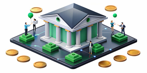 Illustration of isometric bank on a digital platform with people