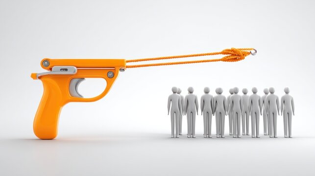 Orange gun facing a group