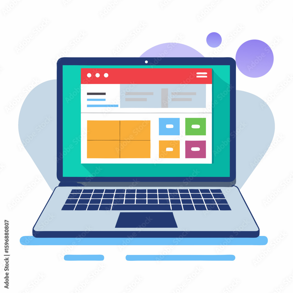 Poster modern laptop displaying website design mockup with colorful elements isolated on white background s