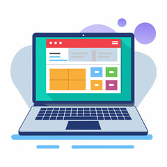 Modern laptop displaying website design mockup with colorful elements isolated on white background silhouette