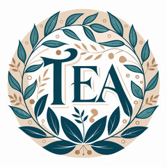 Elegant tea logo with botanical flourish isolated on white background silhouette