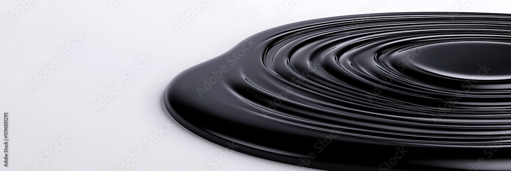 Poster abstract black liquid ripple: glossy texture and smooth concentric circles create a mesmerizing visu