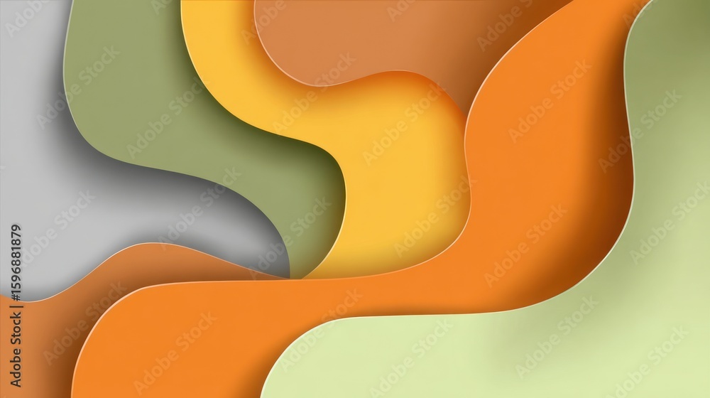Poster abstract layered design with flowing shapes and autumnal colors.