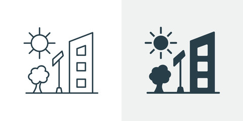 Smart City Building Vector Icons | Sustainable Urban Development, Green Architecture | Eco, future, technology, environment, community, line and solid illustration