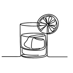 Glass of cocktail with ice and lemon slice on white background  