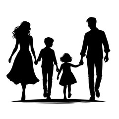 Family walking together in silhouette holding hands outdoors  