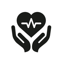 Black hands holding heart with heartbeat line graphic symbol  