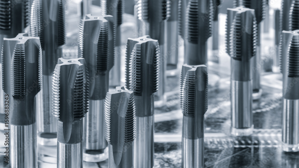 Poster various types of drill bitsmilling cutter . display is organized and bits are arranged in a way that
