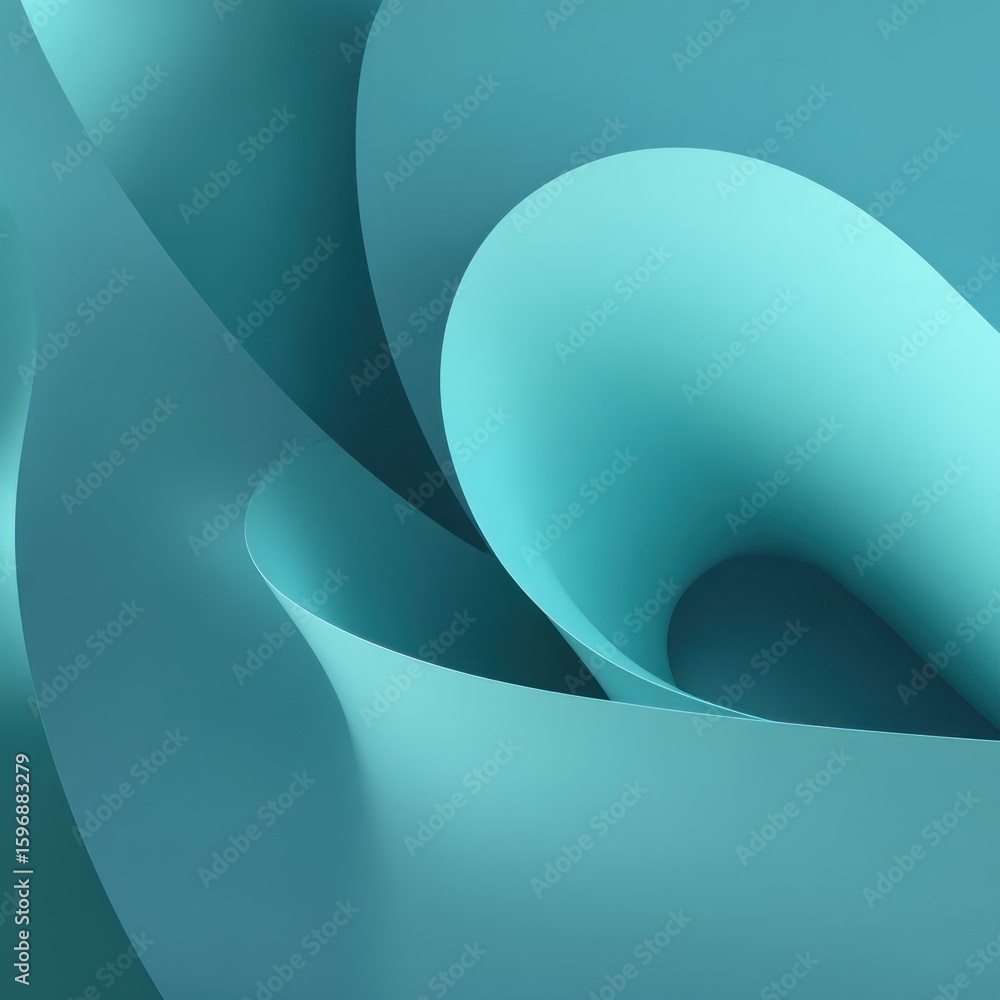 Poster teal abstract shapes in overlapping layers.