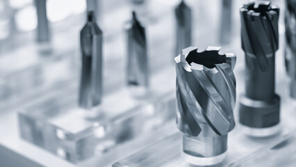 various types of drill bitsmilling cutter . display is organized and bits are arranged in a way...
