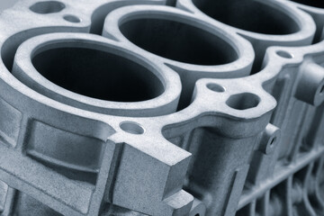 disassembled silver car engine auto service concept background.