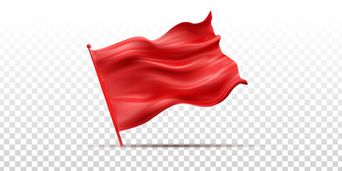 Vector waving red flag isolated on transparent background.