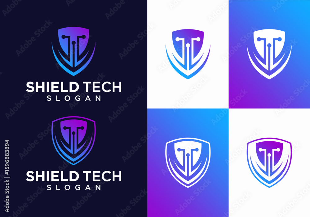 Poster technology shield logo icon vector with technology shield and circuit