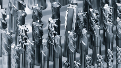 various types of drill bitsmilling cutter . display is organized and bits are arranged in a way...