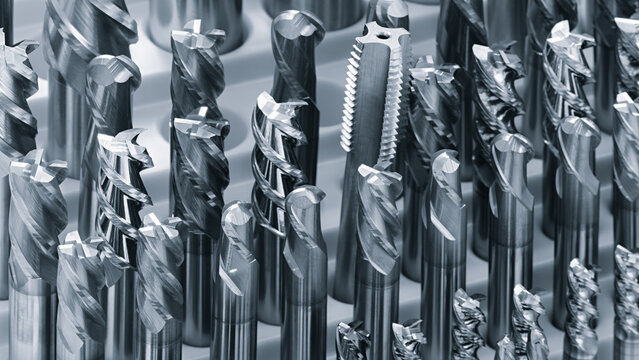 various types of drill bitsmilling cutter . display is organized and bits are arranged in a way that makes it easy to see the differences between them.